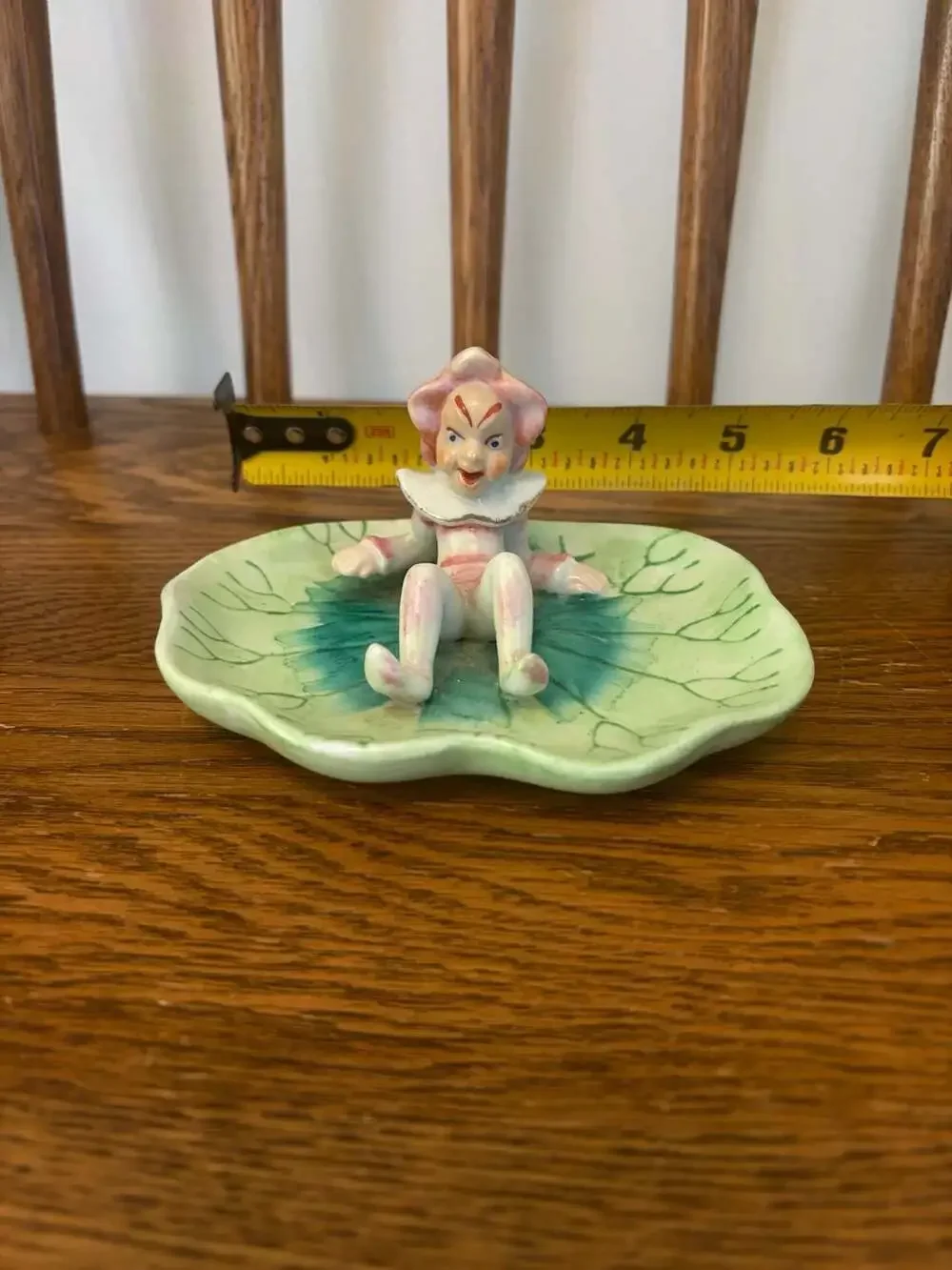 Vintage Occupied Japan Ceramic Pixie Elf on Leaf Trinket Dish